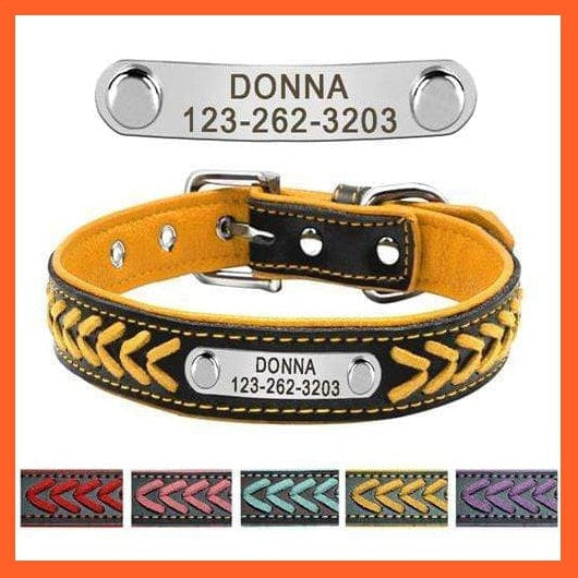 whatagift.com.au Animals & Pet Supplies Yellow / XS Personalized  Custom Leather Dog Collar | Engraved Pet Cat Dog Name Tag Collar