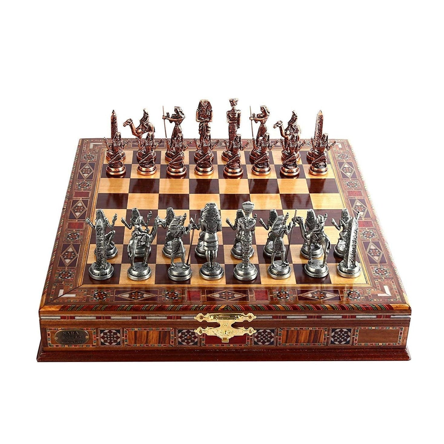 Egyptian Pieces Antique Wooden Chess Set | whatagift.com.au.