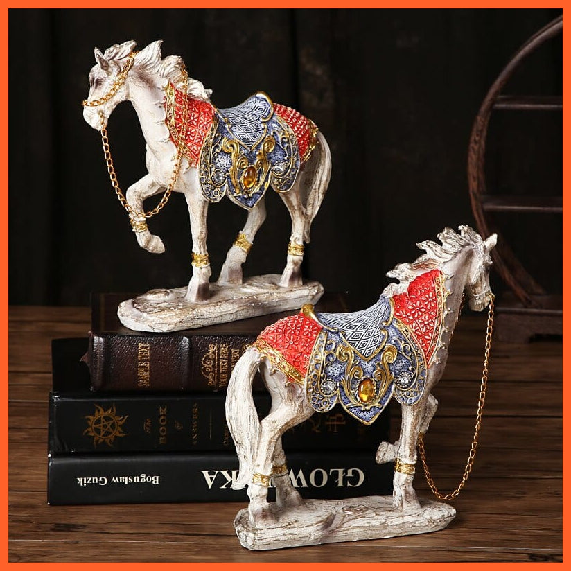 whatagift.com.au Antique Couple Horse Statue Rhinestone Resin Sculpture For Home Decore