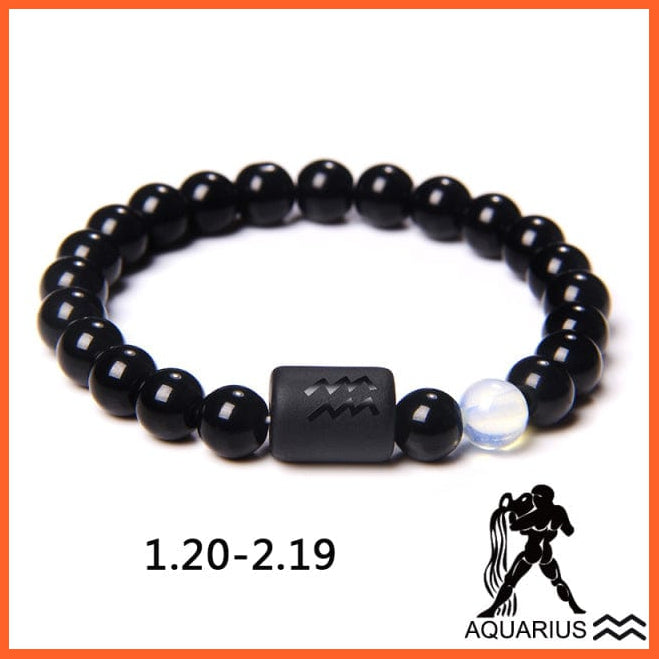 whatagift.com.au Aquarius / 19CM 12 Constellation Zodiac Signs Beads Couples Black Onyx Bracelet