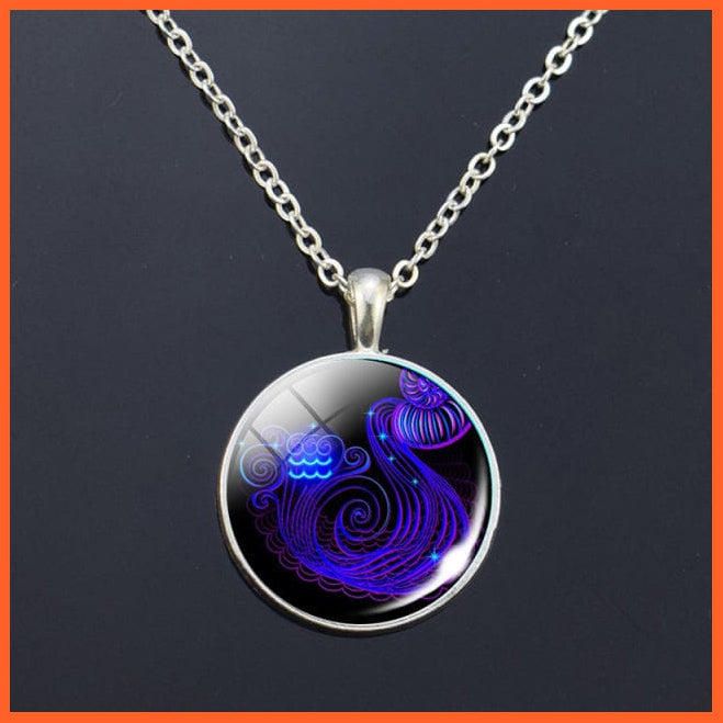 whatagift.com.au Aquarius 2 Zodiac Signs Glass Dome Constellations Necklace Pendant