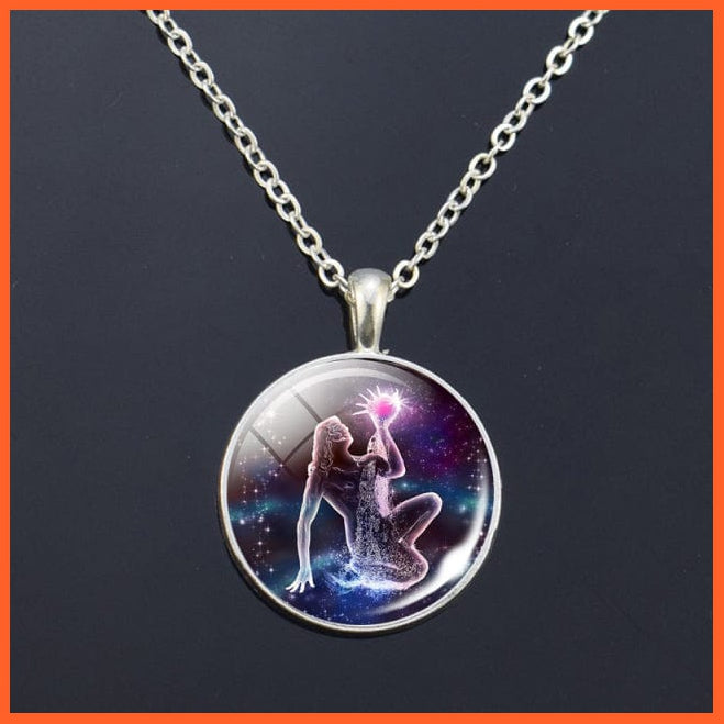 whatagift.com.au Aquarius Zodiac Signs Glass Dome Constellations Necklace Pendant