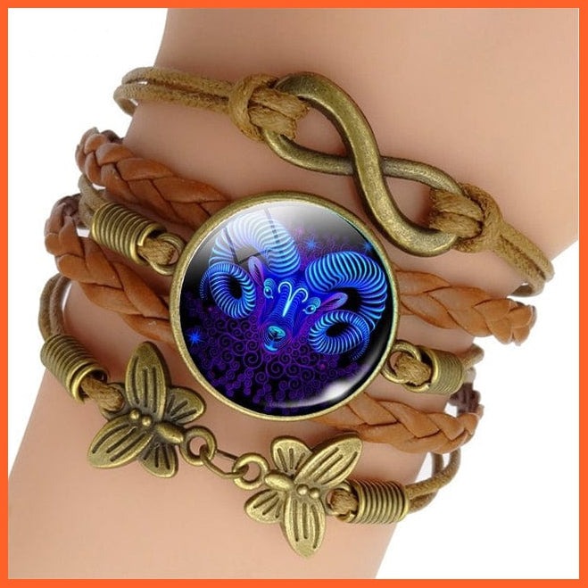 whatagift.com.au Aries 12 Zodiac Sign Woven Leather Bracelet