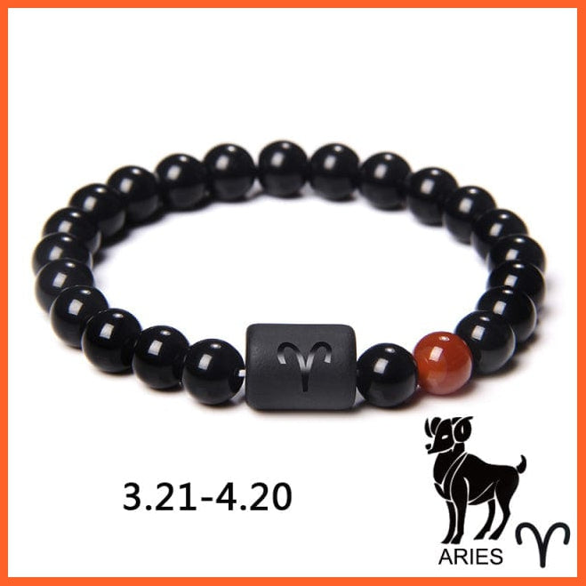 whatagift.com.au Aries / 17CM 12 Constellation Zodiac Signs Beads Couples Black Onyx Bracelet