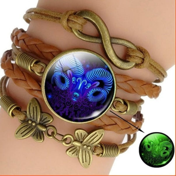 whatagift.com.au Aries Luminous 12 Zodiac Sign Woven Leather Bracelet
