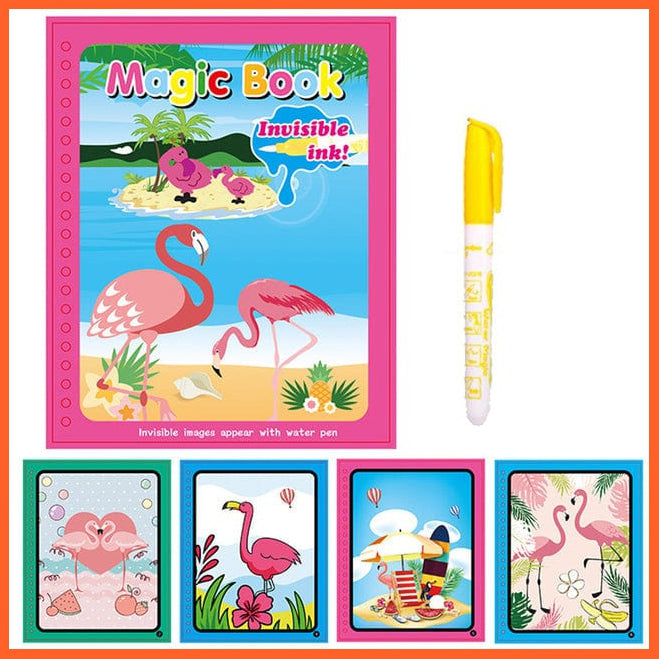 whatagift.com.au Art & Craft Flamingo Animal Zoo Magic Water Drawing Book | Coloring Cartoon Magic Pen Kids Gifts