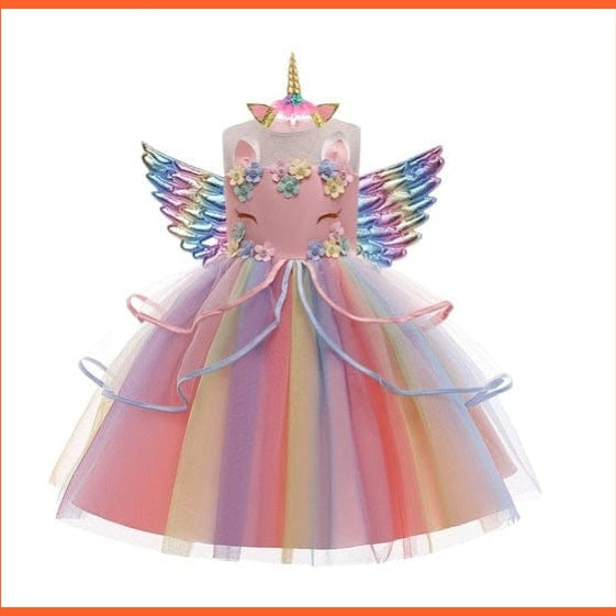 whatagift.com.au as picture - 3 Pcs / 3T Baby Girls Unicorn Tutu Dress | Pastel Rainbow Princess Party Halloween Unicorn Costume
