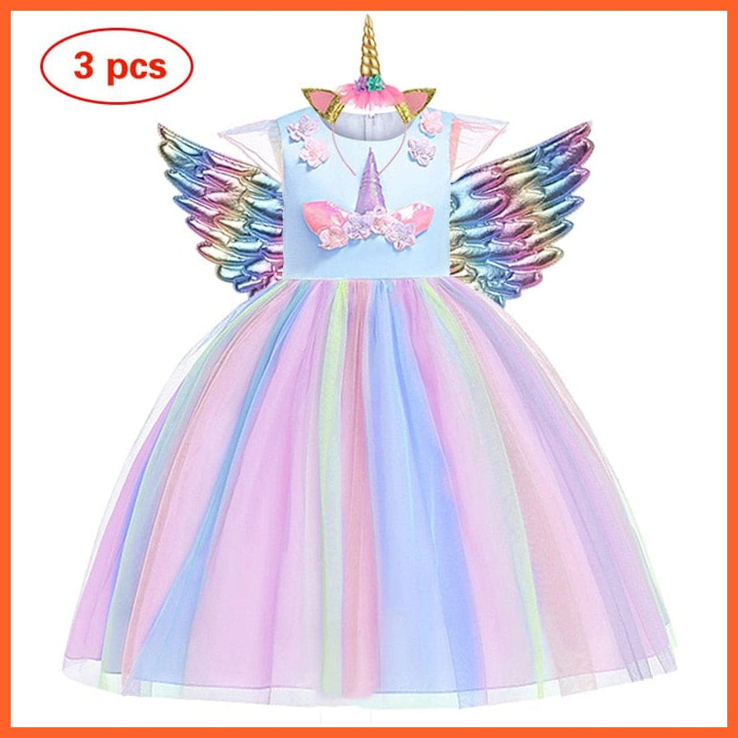 whatagift.com.au as picture blue / 3T Baby Girls Unicorn Tutu Dress | Pastel Rainbow Princess Girls | Birthday Party Halloween Unicorn Costume