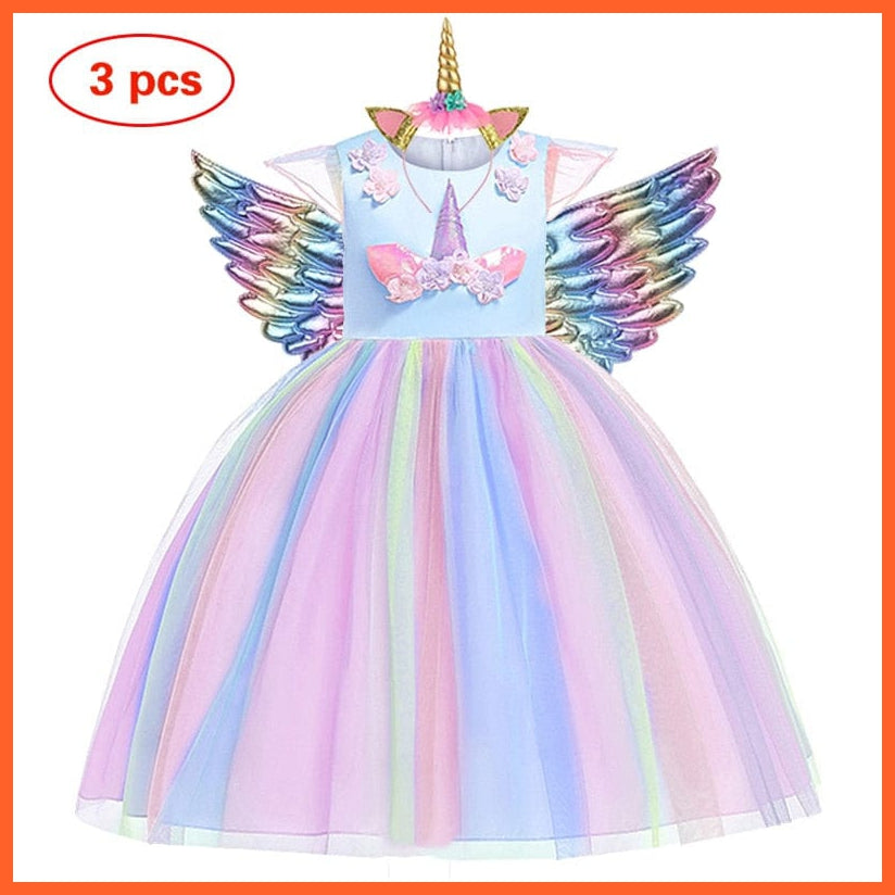 whatagift.com.au as picture blue / 3T Baby Girls Unicorn Tutu Dress | Pastel Rainbow Princess Girls | Birthday Party Halloween Unicorn Costume