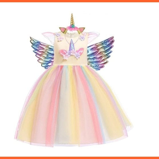 whatagift.com.au as picture yellow - 3 Pcs / 3T Baby Girls Unicorn Tutu Dress | Pastel Rainbow Princess Party Halloween Unicorn Costume