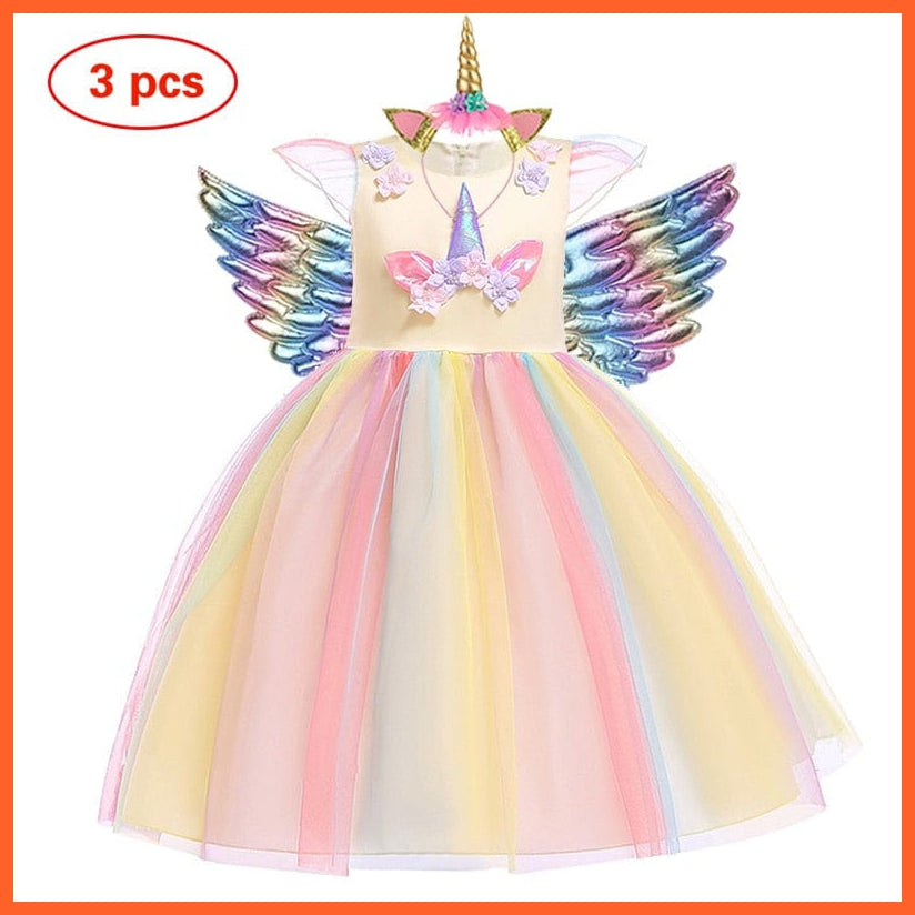whatagift.com.au as picture yellow / 3T Baby Girls Unicorn Tutu Dress | Pastel Rainbow Princess Girls | Birthday Party Halloween Unicorn Costume