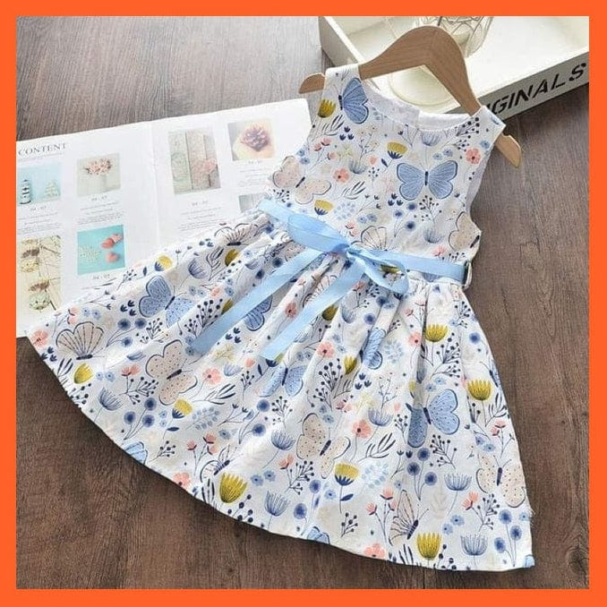whatagift.com.au AX1392Blue / 7T Floral Print Dress For Baby Girl
