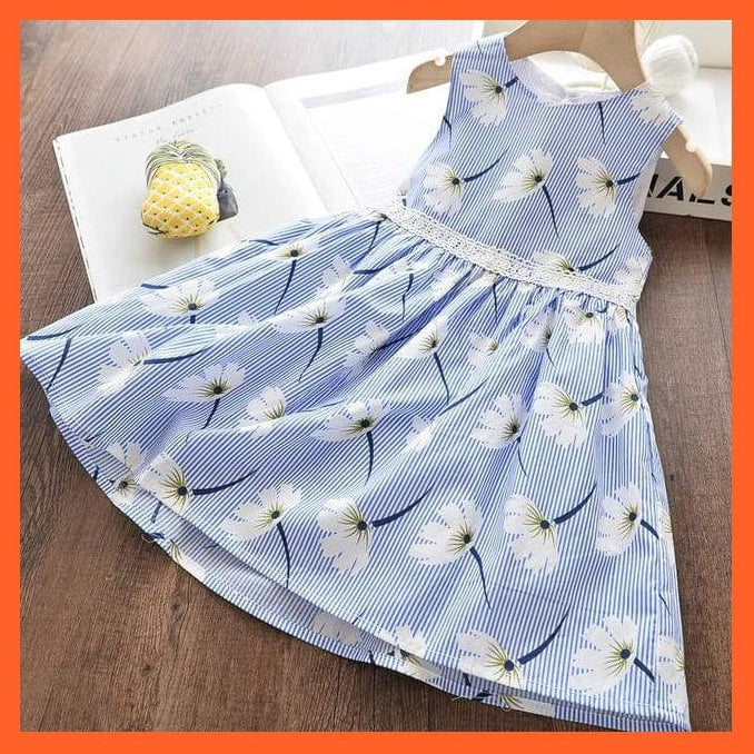 whatagift.com.au AX1418Blue / 3T Floral Print Dress For Baby Girl