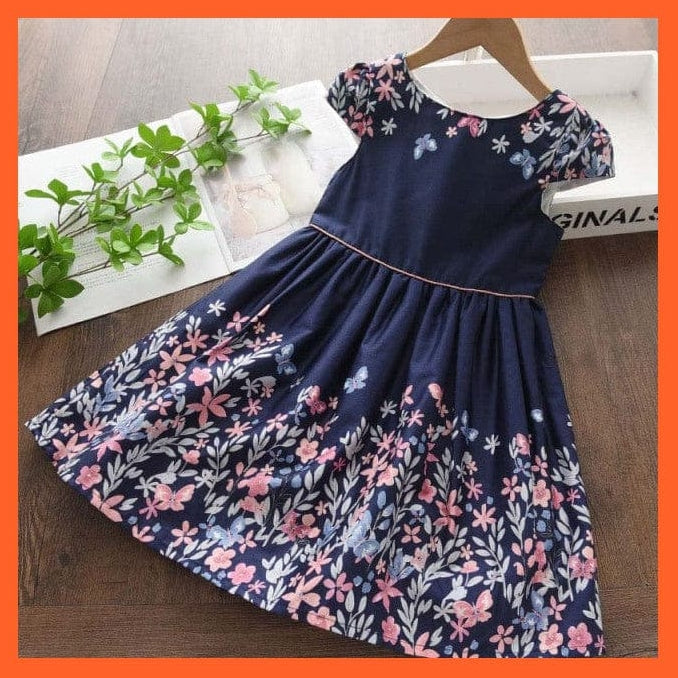 whatagift.com.au AX1748 Blue / 3T Girls New Summer Flower Dresses