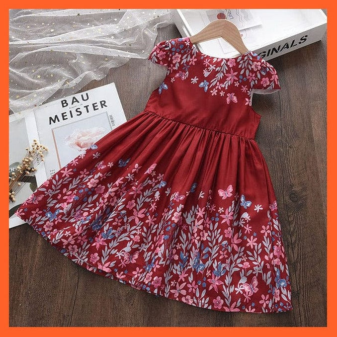whatagift.com.au AX1748 Red wine / 3T Girls New Summer Flower Dresses