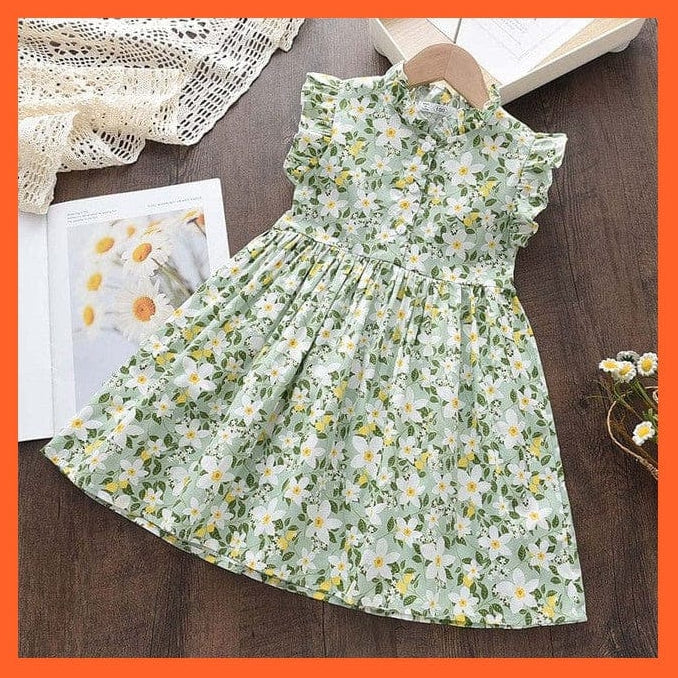 whatagift.com.au AZ2900 Green / 3T Baby Cartoon Cute Printed Sleeveless Dress