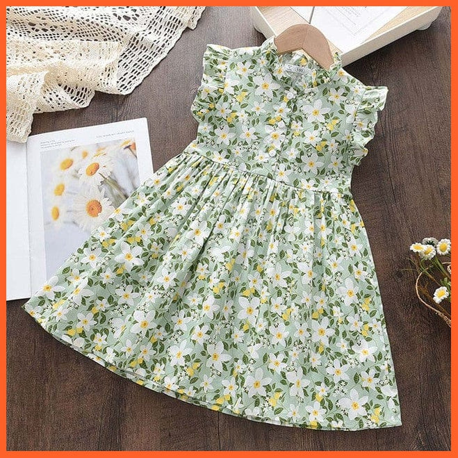 whatagift.com.au AZ2900Green / 6T Floral Print Dress For Girls