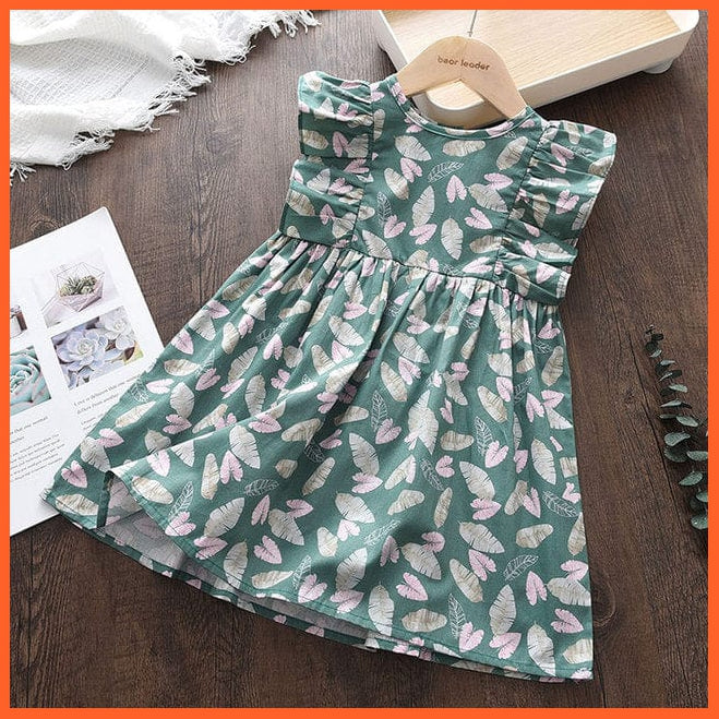 whatagift.com.au AZ2902Green / 4T Floral Print Dress For Girls