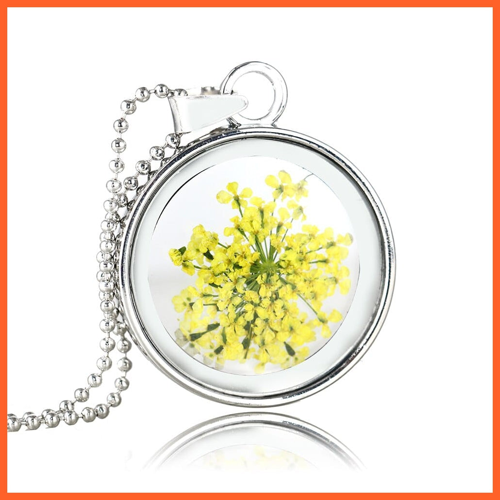 whatagift.com.au B 1Pcs Round Clear Pressed Preserved Fresh Flower Charms Resin Pendants | Rose Petal Pendant Chain Necklace