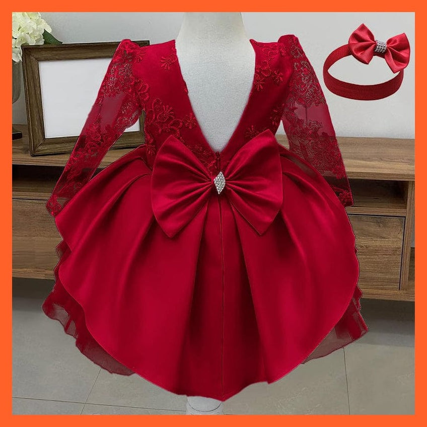 whatagift.com.au Baby Girls Red Birthday Long Sleeve Backless Dresses