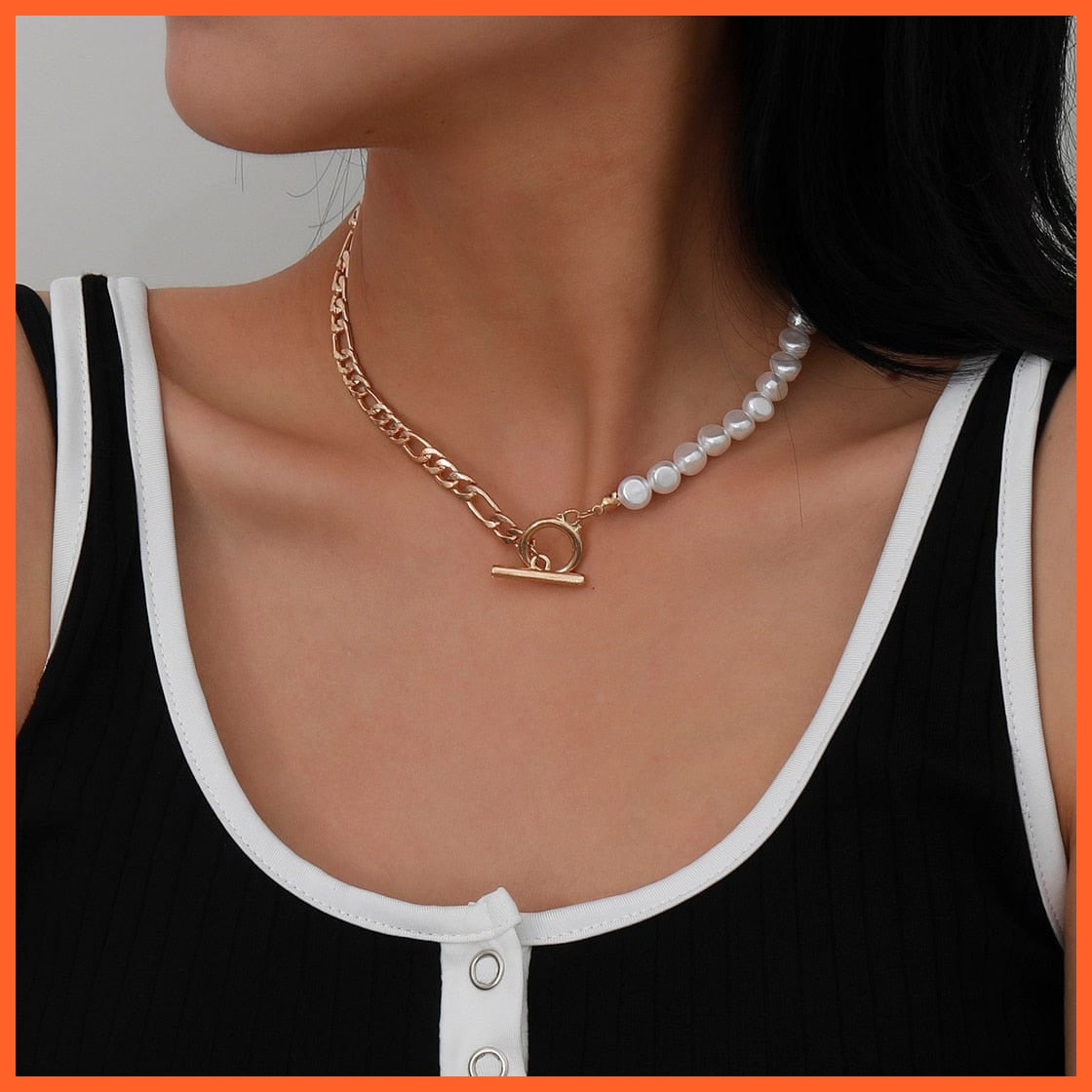whatagift.com.au Baroque Pearl Chain Women Necklace | Punk Toggle Clasp Circle Lariat Bead Choker Necklaces
