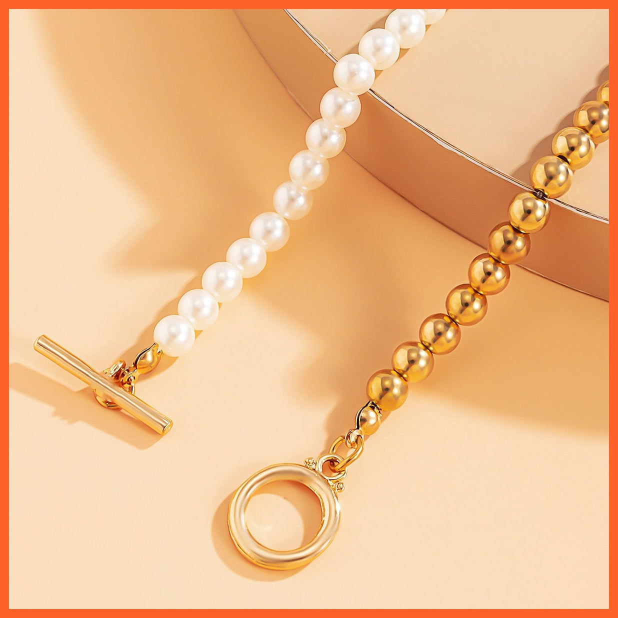 whatagift.com.au Baroque Pearl Chain Women Necklace | Punk Toggle Clasp Circle Lariat Bead Choker Necklaces