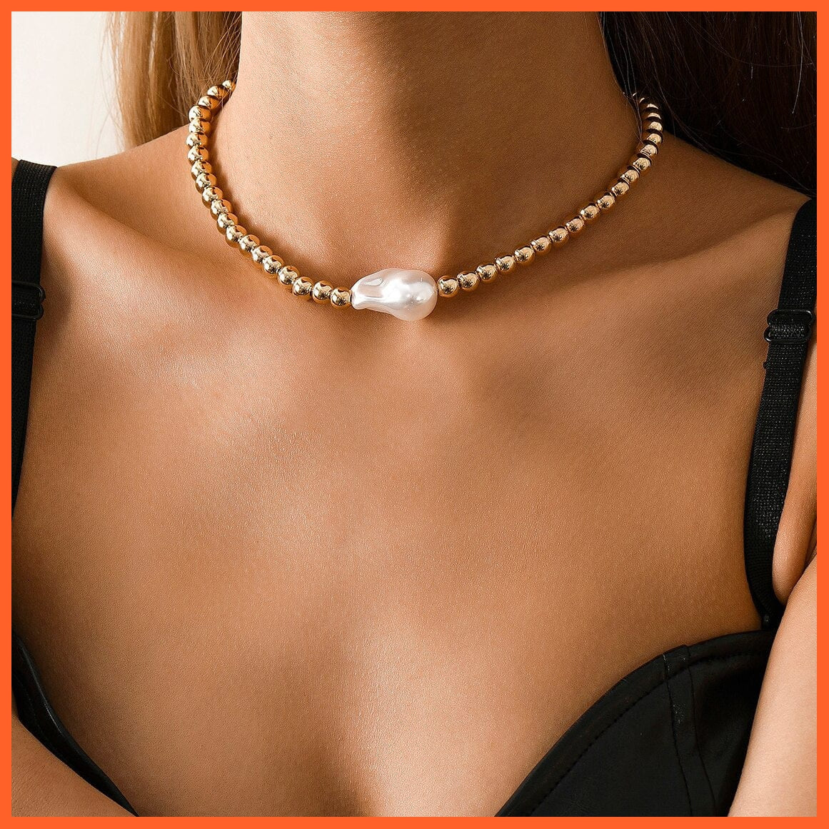 whatagift.com.au Baroque Pearl Chain Women Necklace | Punk Toggle Clasp Circle Lariat Bead Choker Necklaces