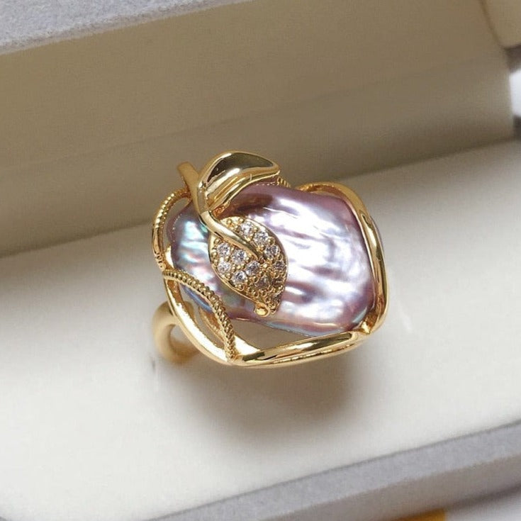 whatagift.com.au Baroque Real Natural Freshwater Pearl Gold Plating Women Ring