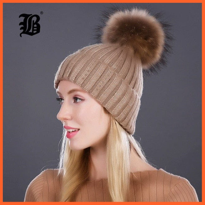 Winter Knitted Wool Hat For Women  | Warm Casual Pom Pom  Skullies Beanie Caps Winter Brand  Fashion Hats | whatagift.com.au.