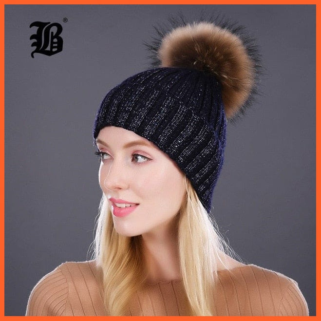 Winter Knitted Wool Hat For Women  | Warm Casual Pom Pom  Skullies Beanie Caps Winter Brand  Fashion Hats | whatagift.com.au.