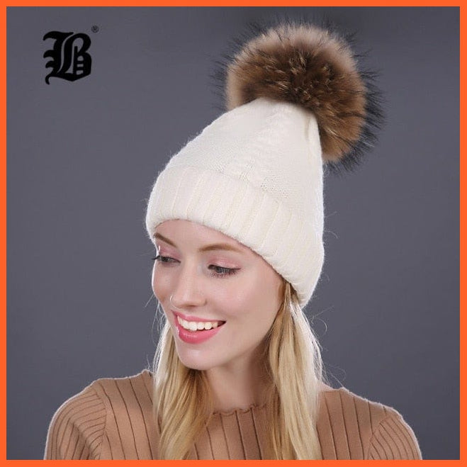 Real Mink Fur Pom Poms Winter Hat | Womens Knitted Wool Hats  Beanie  Brand New Thick Bonnet Caps | whatagift.com.au.