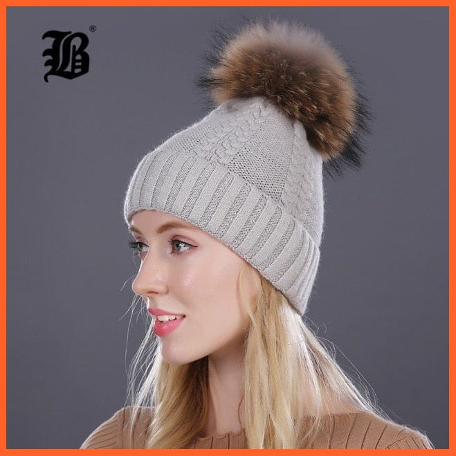 Real Mink Fur Pom Poms Winter Hat | Womens Knitted Wool Hats  Beanie  Brand New Thick Bonnet Caps | whatagift.com.au.