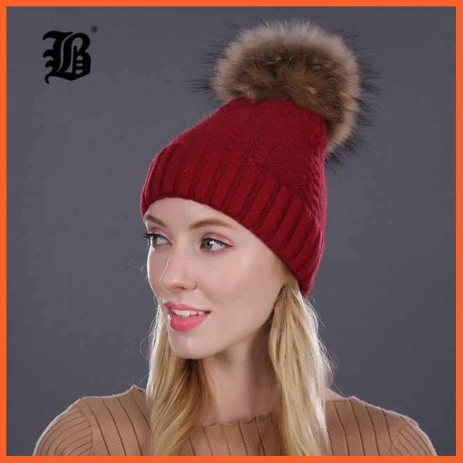 Real Mink Fur Pom Poms Winter Hat | Womens Knitted Wool Hats  Beanie  Brand New Thick Bonnet Caps | whatagift.com.au.