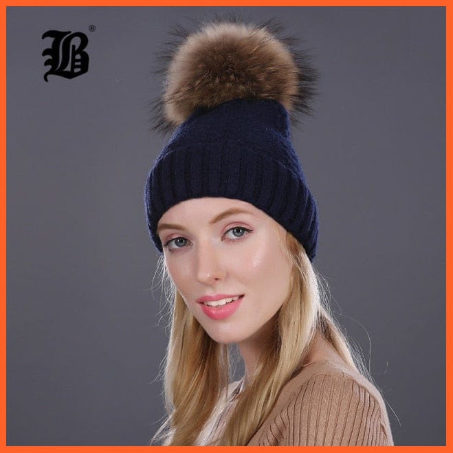 Real Mink Fur Pom Poms Winter Hat | Womens Knitted Wool Hats  Beanie  Brand New Thick Bonnet Caps | whatagift.com.au.