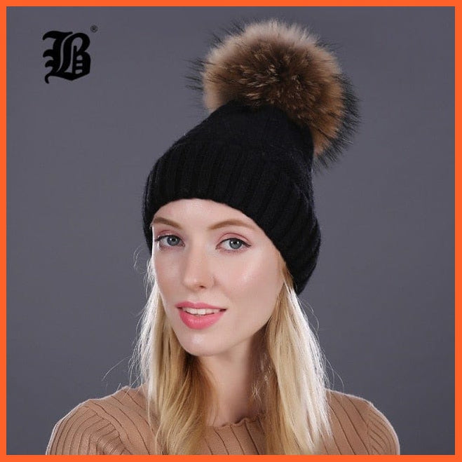 Real Mink Fur Pom Poms Winter Hat | Womens Knitted Wool Hats  Beanie  Brand New Thick Bonnet Caps | whatagift.com.au.