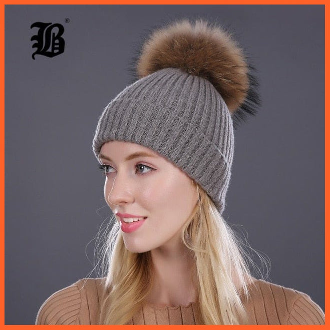 Women Winter Hats Real Mink Fur Pom Poms | Girls Hats Wool Knitted Beanies Cap Solid Colors Cap Female Causal Hats | whatagift.com.au.