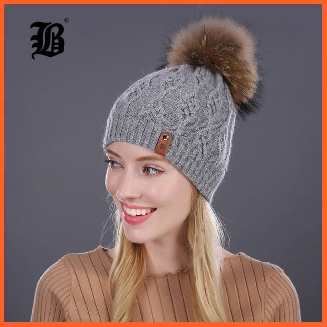 Winter Hats For Women | Pom Poms Real Mink Fur Wool Knitted Hat | Beanie New Thick Keep Warm Fashion Branded Hats | whatagift.com.au.