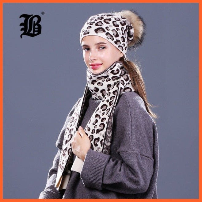 Woman Knit Beanie Hat And Scarf Set | Real Fox Fur Pompoms Hat High Quality Scarf For Winter Girls Women Hat Scarf Beanies | whatagift.com.au.