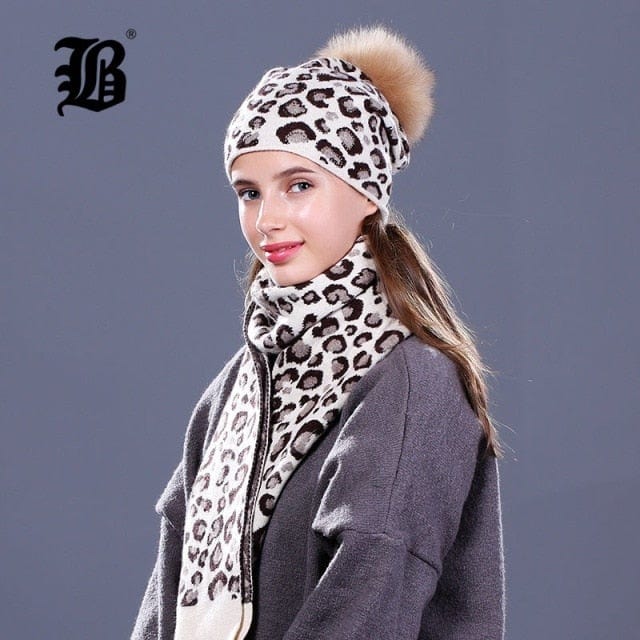 Woman Knit Beanie Hat And Scarf Set | Real Fox Fur Pompoms Hat High Quality Scarf For Winter Girls Women Hat Scarf Beanies | whatagift.com.au.