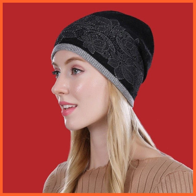 Wool Winter Hat Female Flowers Embroidery Knitted Hats | Warm Gravity Falls Cap Womens Thick Skullies Beanies | whatagift.com.au.