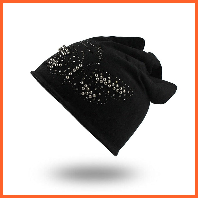 Female Beanie  Autumn  Winter Hip-Hop Caps | Fashion Skullies Rhinestone Hats For Women | Beanies Balaclava  Women Skullies | whatagift.com.au.