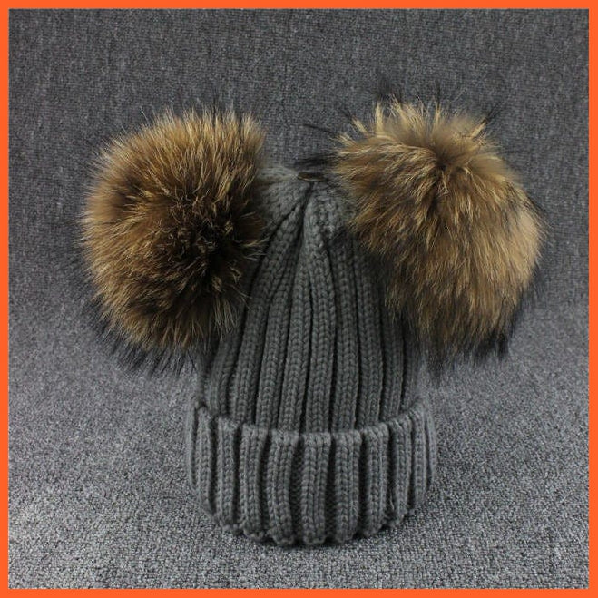 Mink Fur Ball Caps Pom Poms Winter Hat For Women | Girls Wool Hat Knitted Cotton Beanies Cap Brand New Thick Caps | whatagift.com.au.