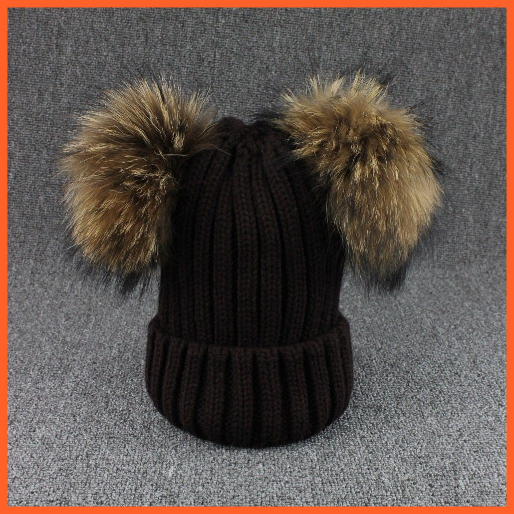 Mink Fur Ball Caps Pom Poms Winter Hat For Women | Girls Wool Hat Knitted Cotton Beanies Cap Brand New Thick Caps | whatagift.com.au.