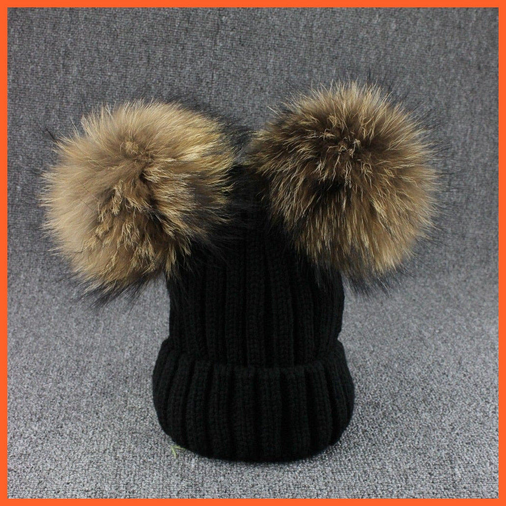 Mink Fur Ball Caps Pom Poms Winter Hat For Women | Girls Wool Hat Knitted Cotton Beanies Cap Brand New Thick Caps | whatagift.com.au.