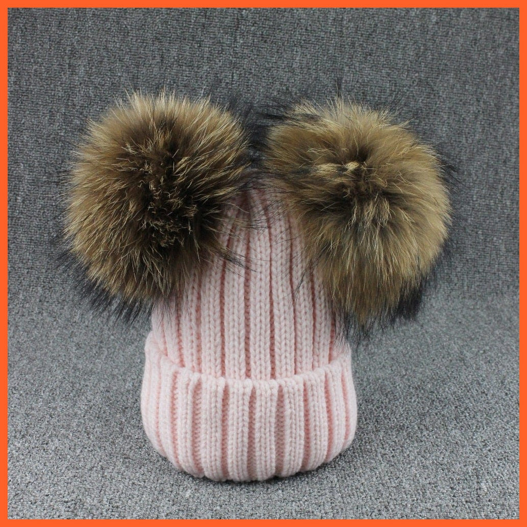 Mink Fur Ball Caps Pom Poms Winter Hat For Women | Girls Wool Hat Knitted Cotton Beanies Cap Brand New Thick Caps | whatagift.com.au.