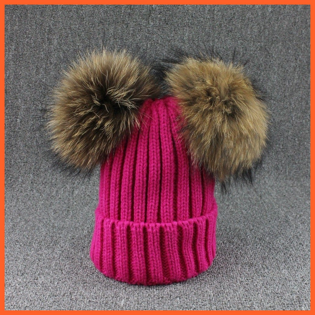 Mink Fur Ball Caps Pom Poms Winter Hat For Women | Girls Wool Hat Knitted Cotton Beanies Cap Brand New Thick Caps | whatagift.com.au.