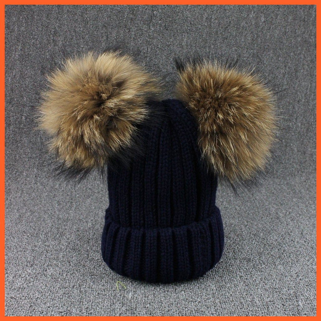 Mink Fur Ball Caps Pom Poms Winter Hat For Women | Girls Wool Hat Knitted Cotton Beanies Cap Brand New Thick Caps | whatagift.com.au.