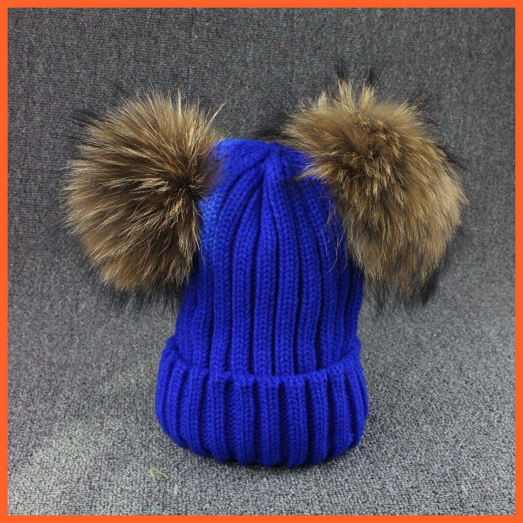 Mink Fur Ball Caps Pom Poms Winter Hat For Women | Girls Wool Hat Knitted Cotton Beanies Cap Brand New Thick Caps | whatagift.com.au.