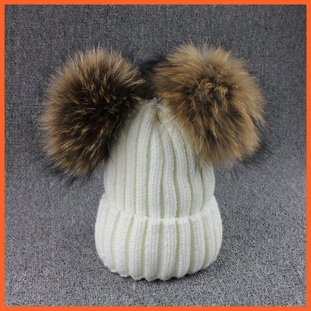 Mink Fur Ball Caps Pom Poms Winter Hat For Women | Girls Wool Hat Knitted Cotton Beanies Cap Brand New Thick Caps | whatagift.com.au.