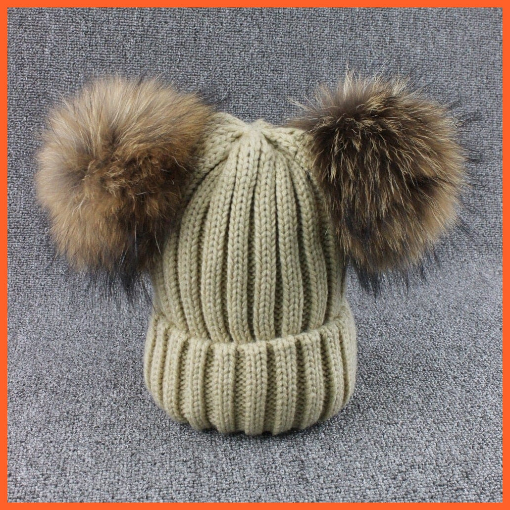 Mink Fur Ball Caps Pom Poms Winter Hat For Women | Girls Wool Hat Knitted Cotton Beanies Cap Brand New Thick Caps | whatagift.com.au.